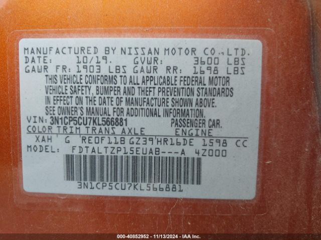 Photo 8 VIN: 3N1CP5CU7KL566881 - NISSAN KICKS 