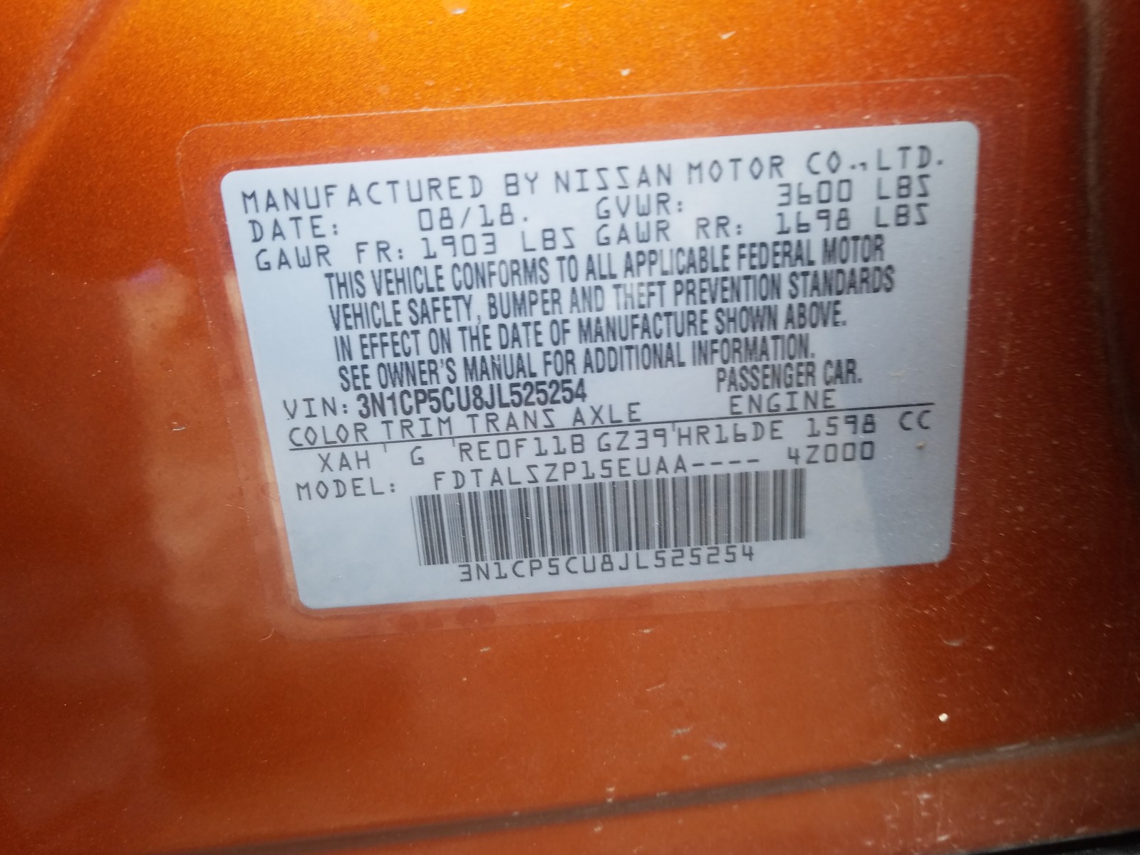 Photo 9 VIN: 3N1CP5CU8JL525254 - NISSAN KICKS S 