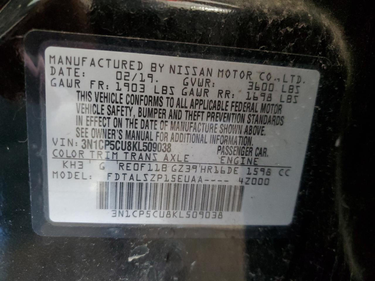 Photo 13 VIN: 3N1CP5CU8KL509038 - NISSAN KICKS 