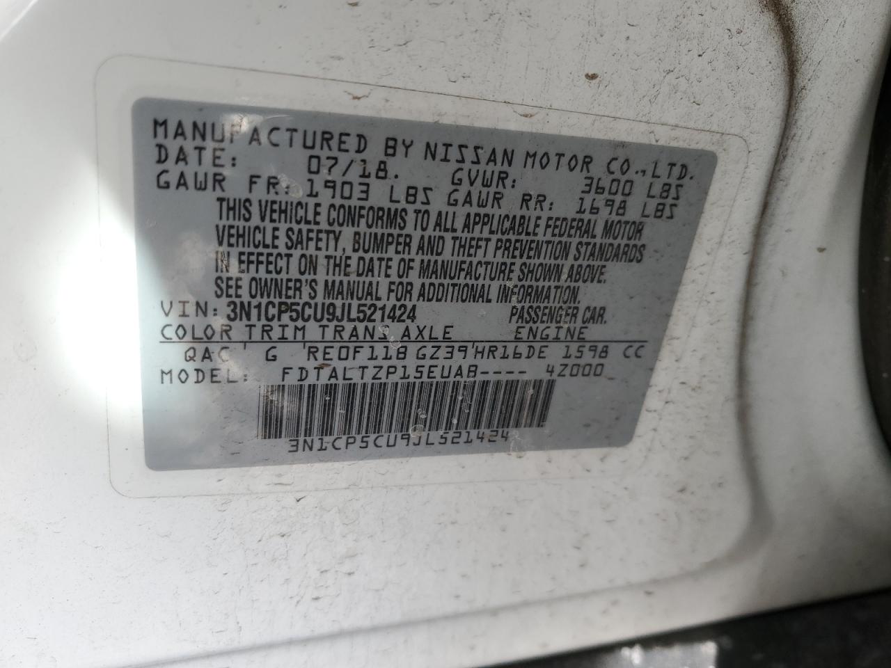 Photo 11 VIN: 3N1CP5CU9JL521424 - NISSAN KICKS 