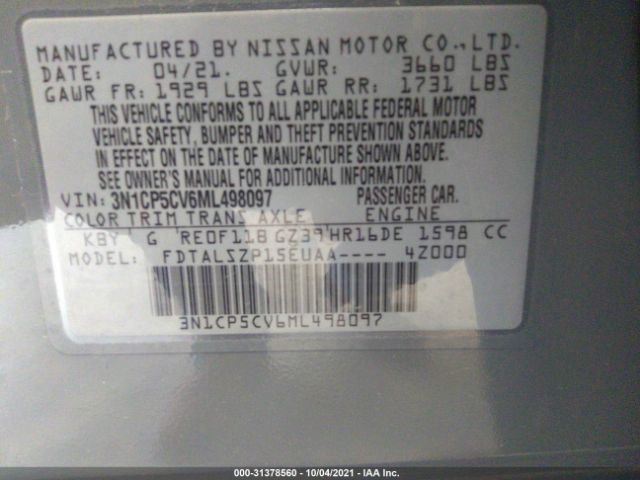 Photo 8 VIN: 3N1CP5CV6ML498097 - NISSAN KICKS 