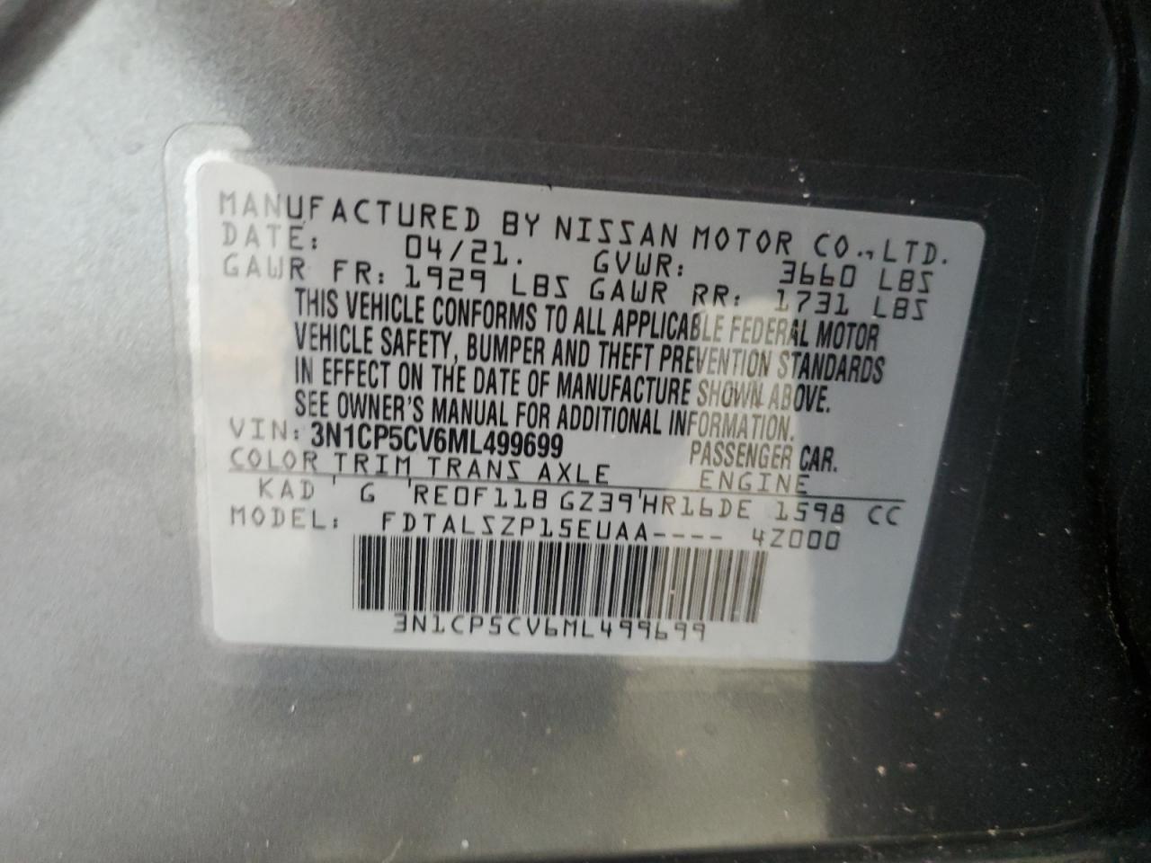 Photo 12 VIN: 3N1CP5CV6ML499699 - NISSAN KICKS 