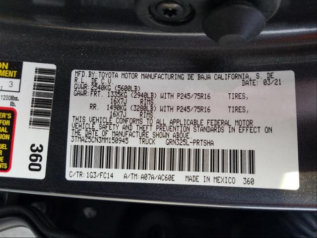 Photo 9 VIN: 3TMAZ5CN3MM150945 - TOYOTA TACOMA DOU 