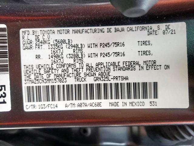 Photo 9 VIN: 3TMAZ5CN3MM157023 - TOYOTA TACOMA DOU 