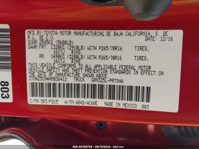 Photo 8 VIN: 3TMAZ5CN4HM036412 - TOYOTA TACOMA 