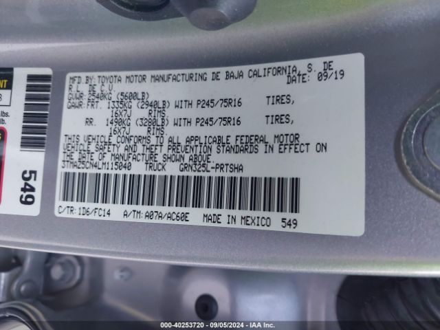 Photo 8 VIN: 3TMAZ5CN4LM115040 - TOYOTA TACOMA 