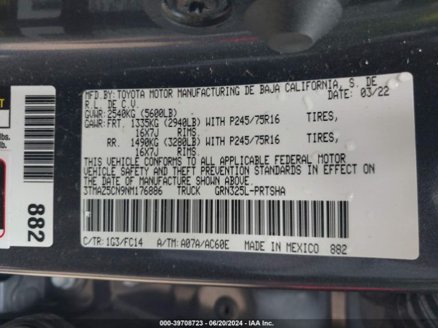 Photo 8 VIN: 3TMAZ5CN9NM176886 - TOYOTA TACOMA 