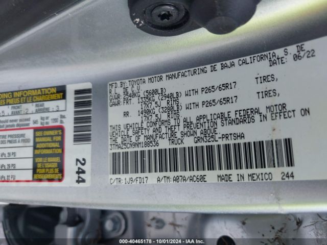 Photo 8 VIN: 3TMAZ5CN9NM188536 - TOYOTA TACOMA 