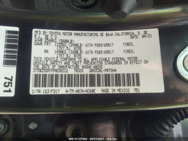 Photo 8 VIN: 3TMBZ5DN7MM030312 - TOYOTA TACOMA 2WD 