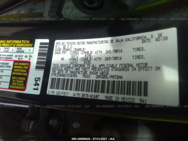 Photo 8 VIN: 3TMCZ5AN0LM336954 - TOYOTA TACOMA 4WD 