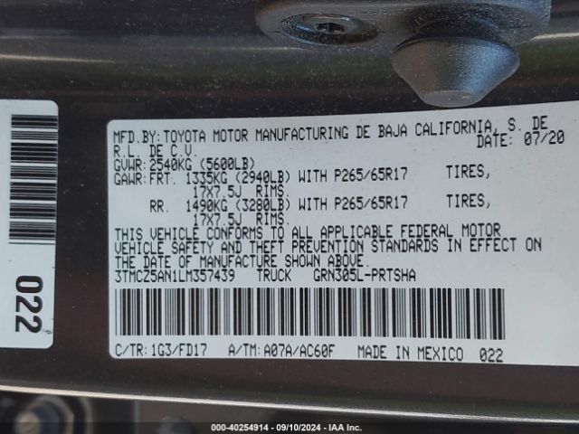 Photo 8 VIN: 3TMCZ5AN1LM357439 - TOYOTA TACOMA 