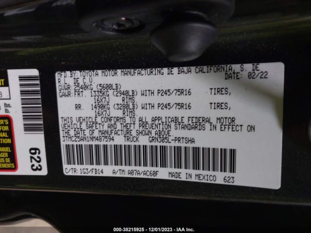 Photo 8 VIN: 3TMCZ5AN1NM487594 - TOYOTA TACOMA 