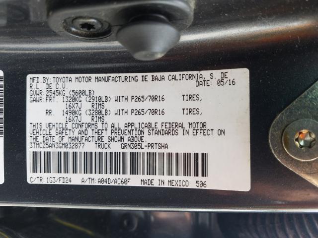 Photo 9 VIN: 3TMCZ5AN3GM032877 - TOYOTA TACOMA DOU 