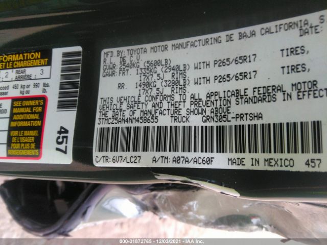 Photo 8 VIN: 3TMCZ5AN4NM458655 - TOYOTA TACOMA 4WD 