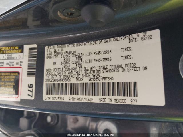 Photo 8 VIN: 3TMCZ5AN6NM490006 - TOYOTA TACOMA 