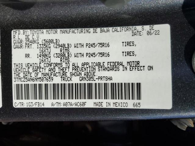 Photo 12 VIN: 3TMCZ5AN6NM507659 - TOYOTA TACOMA 