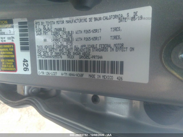 Photo 8 VIN: 3TMCZ5ANXKM255376 - TOYOTA TACOMA 4WD 