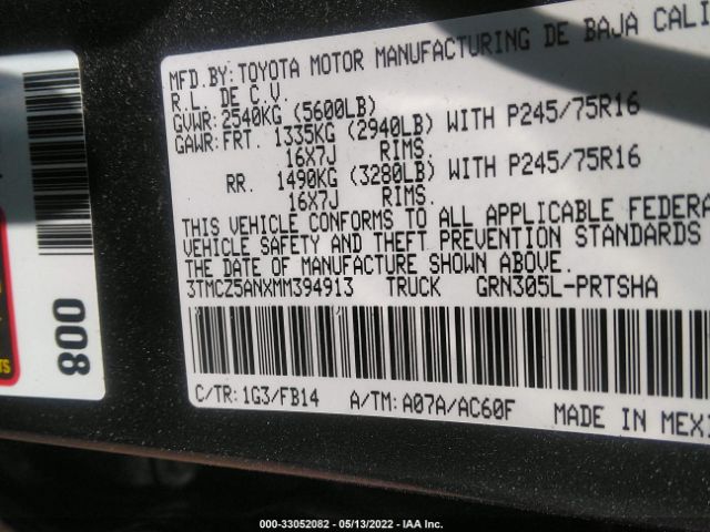 Photo 8 VIN: 3TMCZ5ANXMM394913 - TOYOTA TACOMA 4WD 