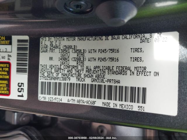 Photo 8 VIN: 3TMDZ5BN0NM138879 - TOYOTA TACOMA 