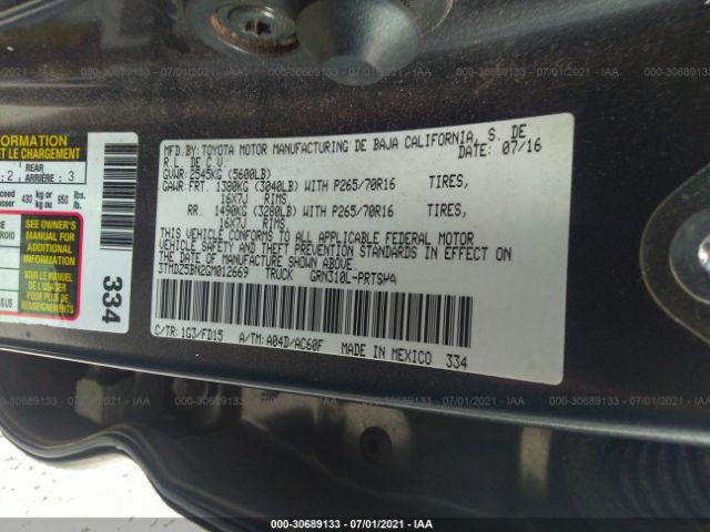 Photo 8 VIN: 3TMDZ5BN2GM012669 - TOYOTA TACOMA 