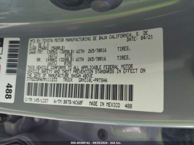 Photo 8 VIN: 3TMDZ5BN6MM111233 - TOYOTA TACOMA 