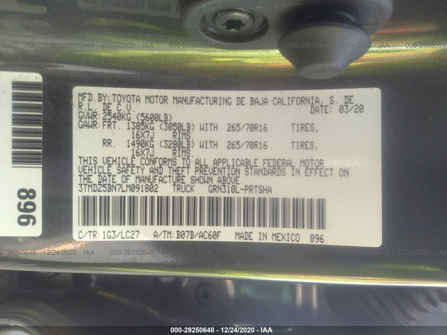 Photo 8 VIN: 3TMDZ5BN7LM091802 - TOYOTA TACOMA 4WD 