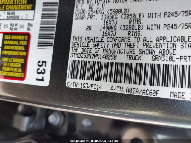 Photo 8 VIN: 3TMDZ5BN7NM140290 - TOYOTA TACOMA 