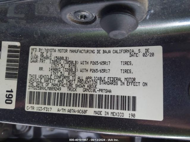 Photo 8 VIN: 3TMDZ5BNXLM089249 - TOYOTA TACOMA 