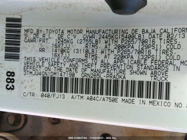 Photo 8 VIN: 3TMJU4GN1DM147190 - TOYOTA TACOMA DOU 