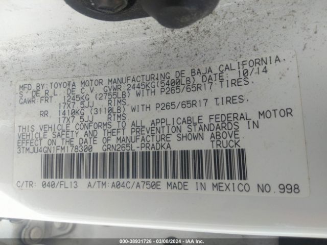 Photo 8 VIN: 3TMJU4GN1FM178300 - TOYOTA TACOMA 