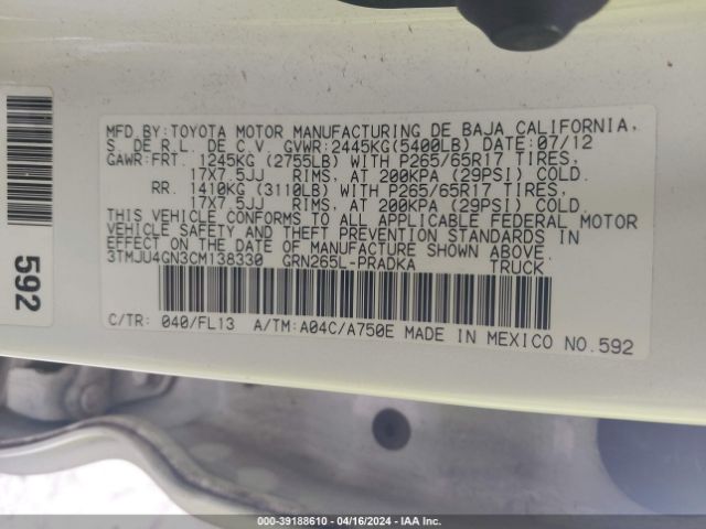 Photo 8 VIN: 3TMJU4GN3CM138330 - TOYOTA TACOMA 