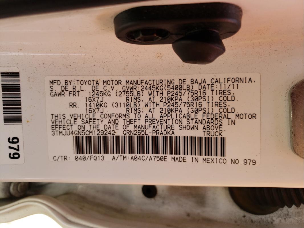 Photo 9 VIN: 3TMJU4GN5CM129242 - TOYOTA TACOMA DOU 