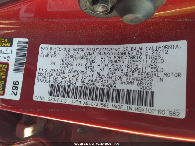 Photo 8 VIN: 3TMJU4GN5CM137549 - TOYOTA TACOMA 