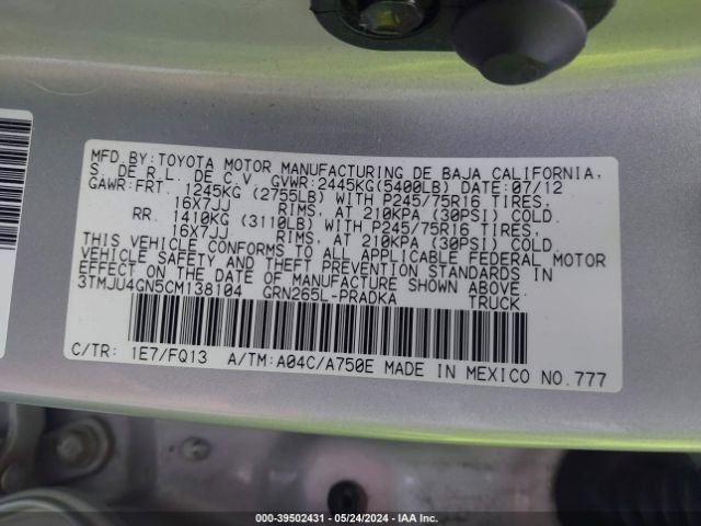 Photo 8 VIN: 3TMJU4GN5CM138104 - TOYOTA TACOMA 