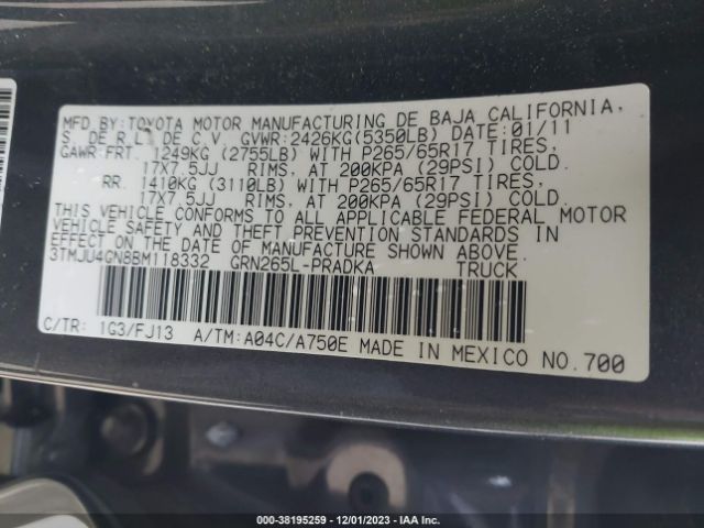 Photo 8 VIN: 3TMJU4GN8BM118332 - TOYOTA TACOMA 