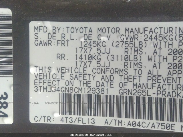 Photo 8 VIN: 3TMJU4GN8CM129381 - TOYOTA TACOMA 