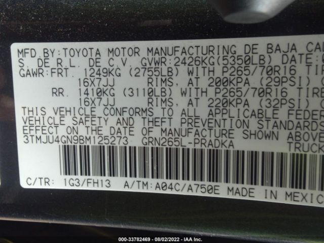 Photo 8 VIN: 3TMJU4GN9BM125273 - TOYOTA TACOMA 