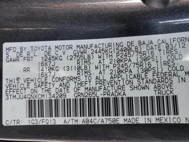 Photo 12 VIN: 3TMJU4GNXCM134209 - TOYOTA TACOMA DOU 