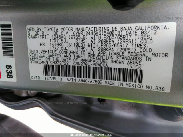 Photo 8 VIN: 3TMKU4HN1CM032722 - TOYOTA TACOMA 