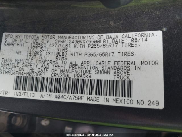 Photo 8 VIN: 3TMMU4FN4FM073667 - TOYOTA TACOMA 