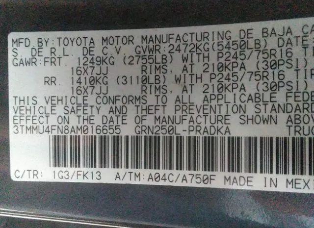 Photo 8 VIN: 3TMMU4FN8AM016655 - TOYOTA TACOMA 