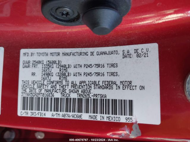 Photo 8 VIN: 3TYAX5GN2MT016836 - TOYOTA TACOMA 