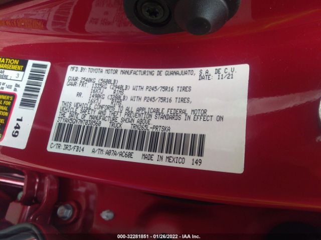 Photo 8 VIN: 3TYAX5GN7NT038560 - TOYOTA TACOMA 2WD 