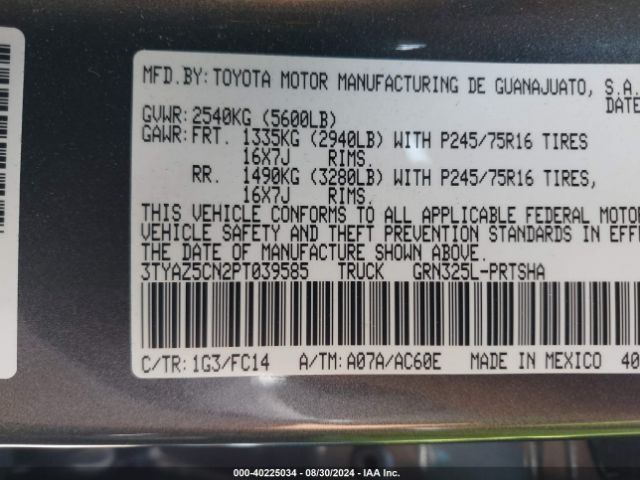 Photo 8 VIN: 3TYAZ5CN2PT039585 - TOYOTA TACOMA 