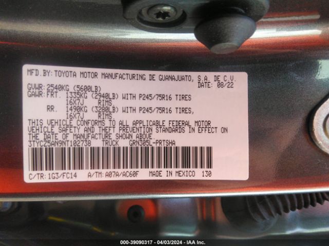 Photo 8 VIN: 3TYCZ5AN9NT102738 - TOYOTA TACOMA 