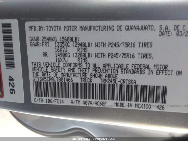 Photo 8 VIN: 3TYSX5EN0LT001466 - TOYOTA TACOMA 4WD 