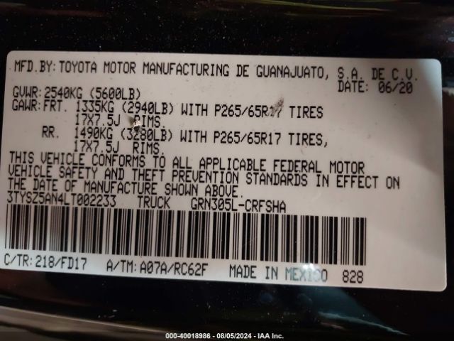 Photo 8 VIN: 3TYSZ5AN4LT002233 - TOYOTA TACOMA 