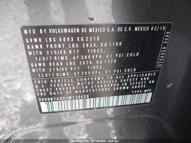 Photo 8 VIN: 3VV0B7AX0JM116426 - VOLKSWAGEN TIGUAN 