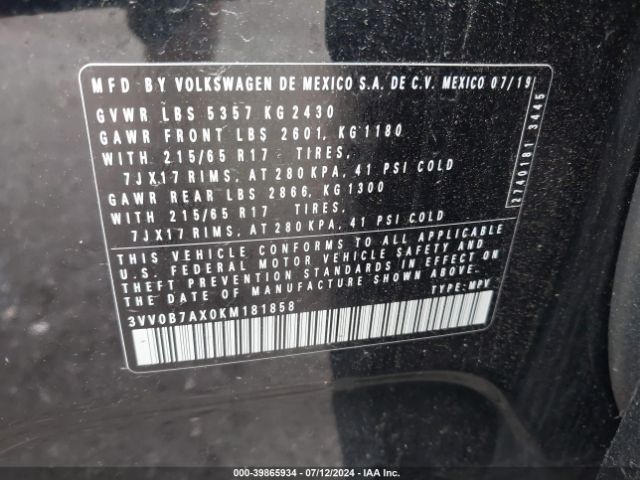 Photo 8 VIN: 3VV0B7AX0KM181858 - VOLKSWAGEN TIGUAN 