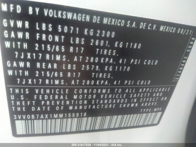 Photo 8 VIN: 3VV0B7AX1MM155918 - VOLKSWAGEN TIGUAN 